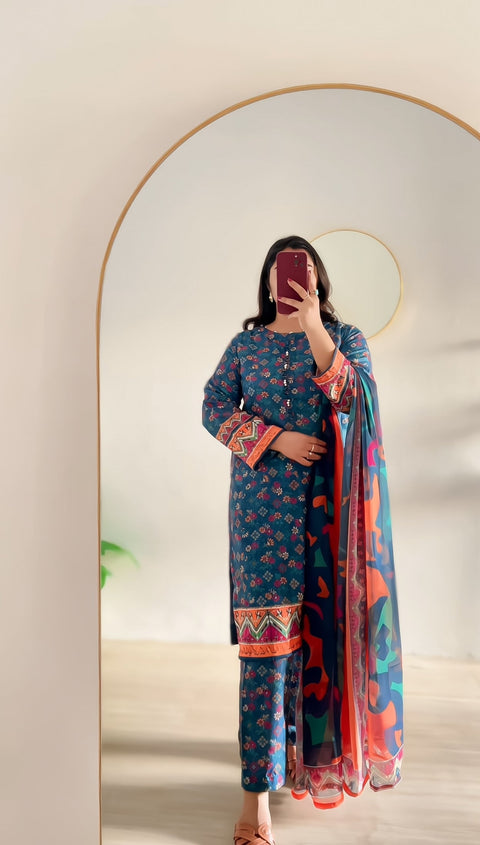 Urooj Stitched 3 Pc (Sea Green)