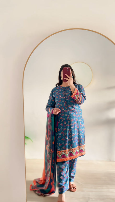 Urooj Stitched 3 Pc (Sea Green)