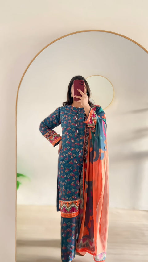 Urooj Stitched 3 Pc (Sea Green)