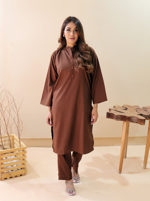 Haniya Co-Ord Set (Coco Brown/Collar)