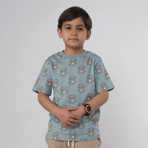 Boys Bear Printed Blue Tee