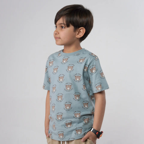 Boys Bear Printed Blue Tee