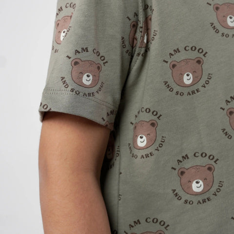 Boys Bear Printed Olive Tee