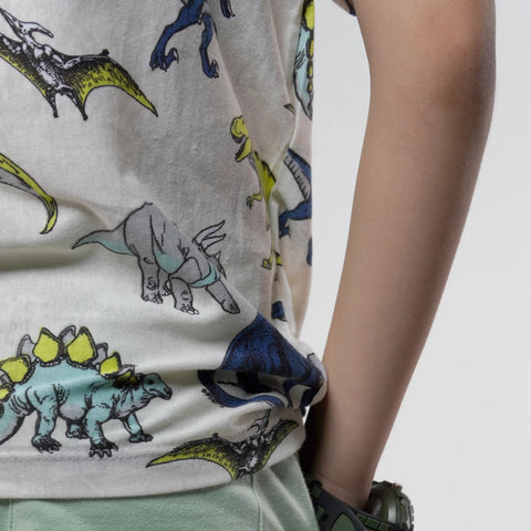 Boys Dinosaur Printed White Tee
