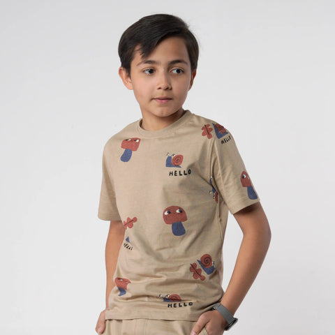 Boys Tan Printed Tee
