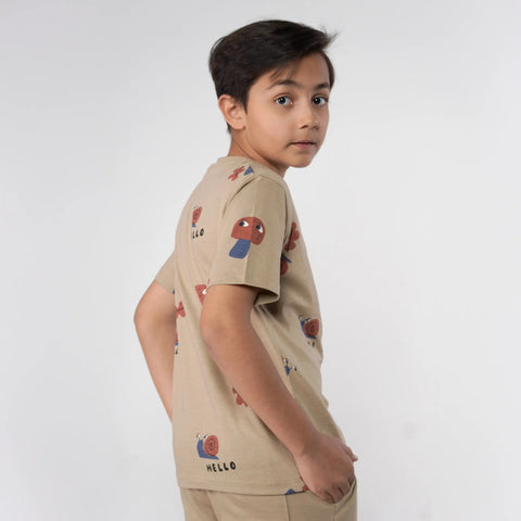 Boys Tan Printed Tee