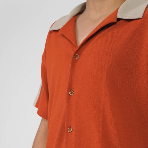 Rust/Beige Cuban Collar Shirt
