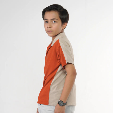 Rust/Beige Cuban Collar Shirt