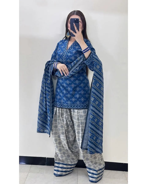 Ajrak Blue (Digital 3 Pcs)