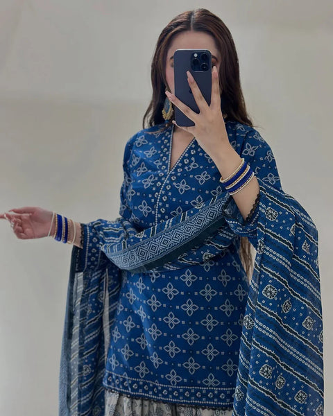 Ajrak Blue (Digital 3 Pcs)