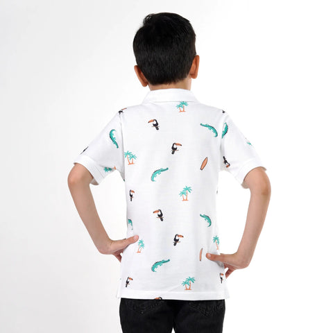 White Printed Polo